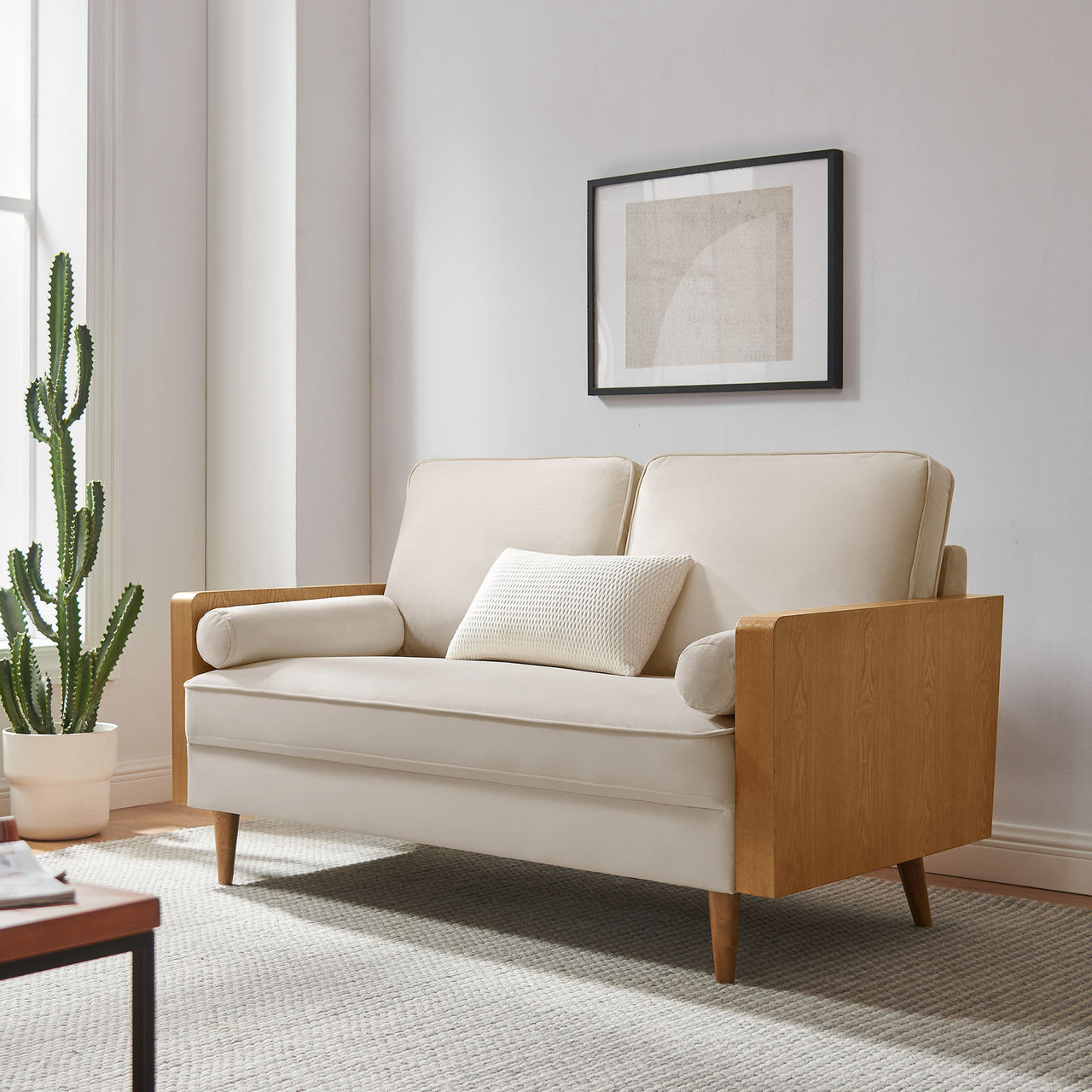 Kieren Upholstered Velvet Loveseat, Walnut & Almond