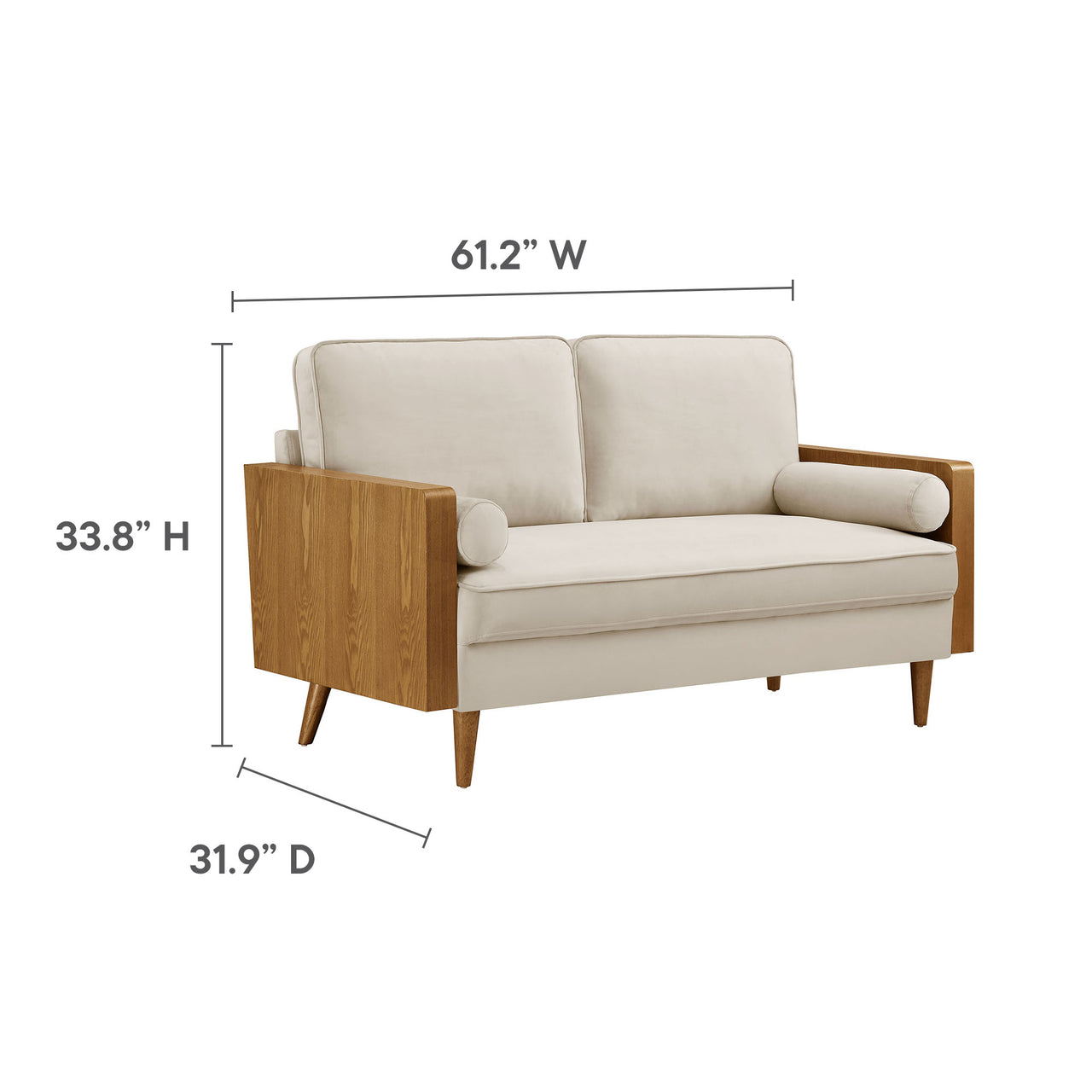 Kieren Upholstered Velvet Loveseat, Walnut & Almond