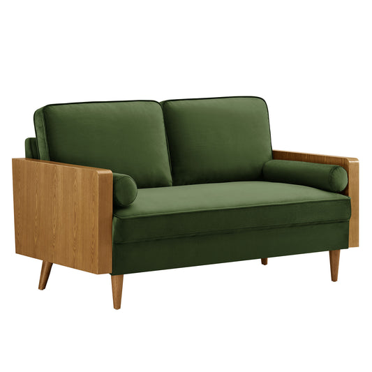 Kieren Upholstered Velvet Loveseat, Walnut & Basil
