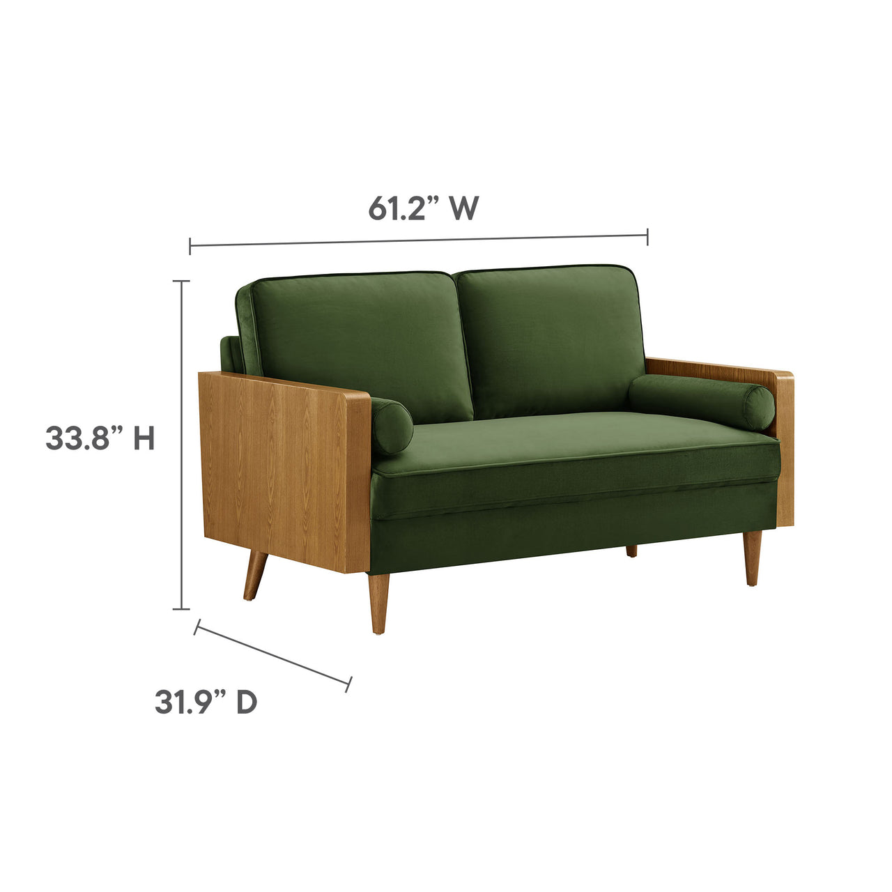Kieren Upholstered Velvet Loveseat, Walnut & Basil