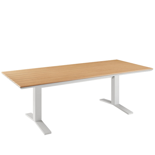 Gavelston 91" Outdoor Patio Aluminum Dining Table, Natural Wood & White