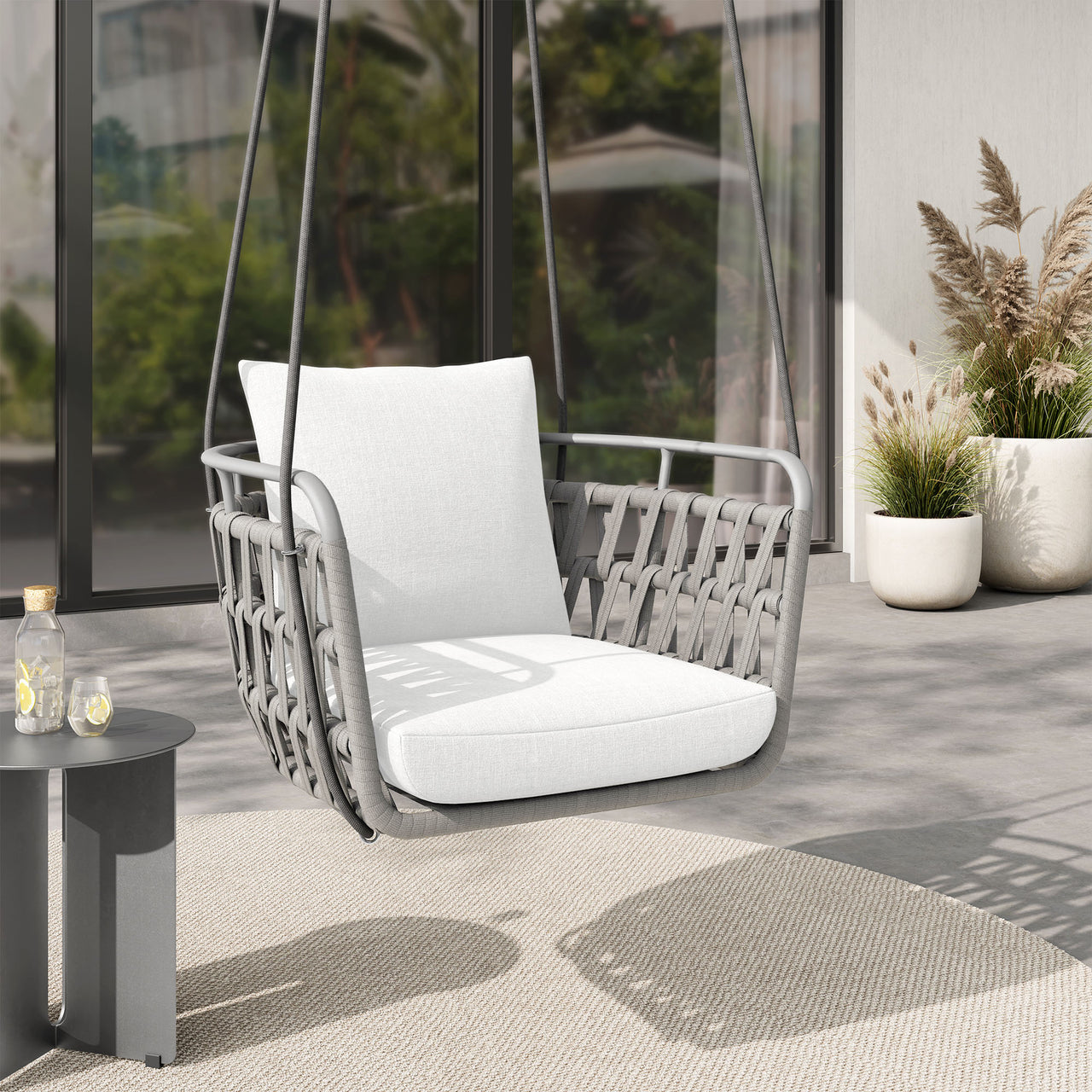 Marindrel Swing Chair, Light Gray & White