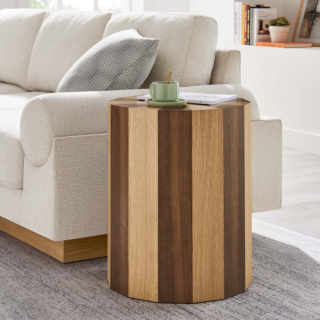 Melvara Side Table, Cream & Walnut