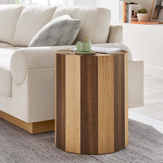 Twirl Two-Toned Wood Veneer Side Table, Oak & Walnut