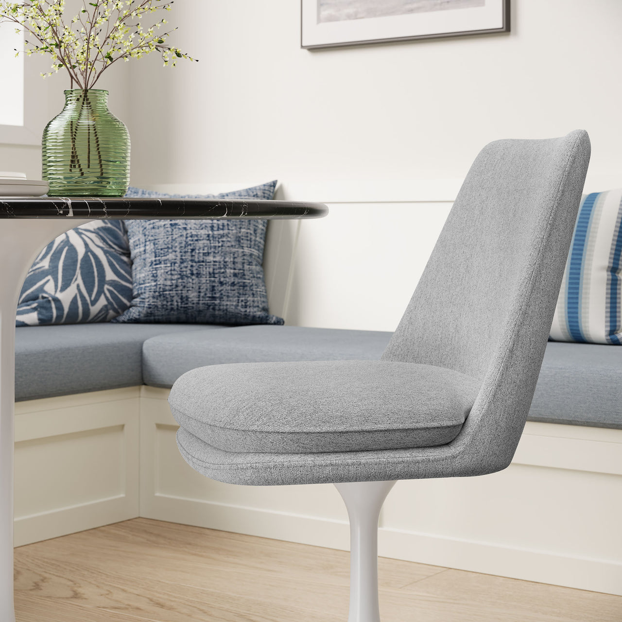 Ensemble Swivel Upholstered Side Chair, White & Light Gray