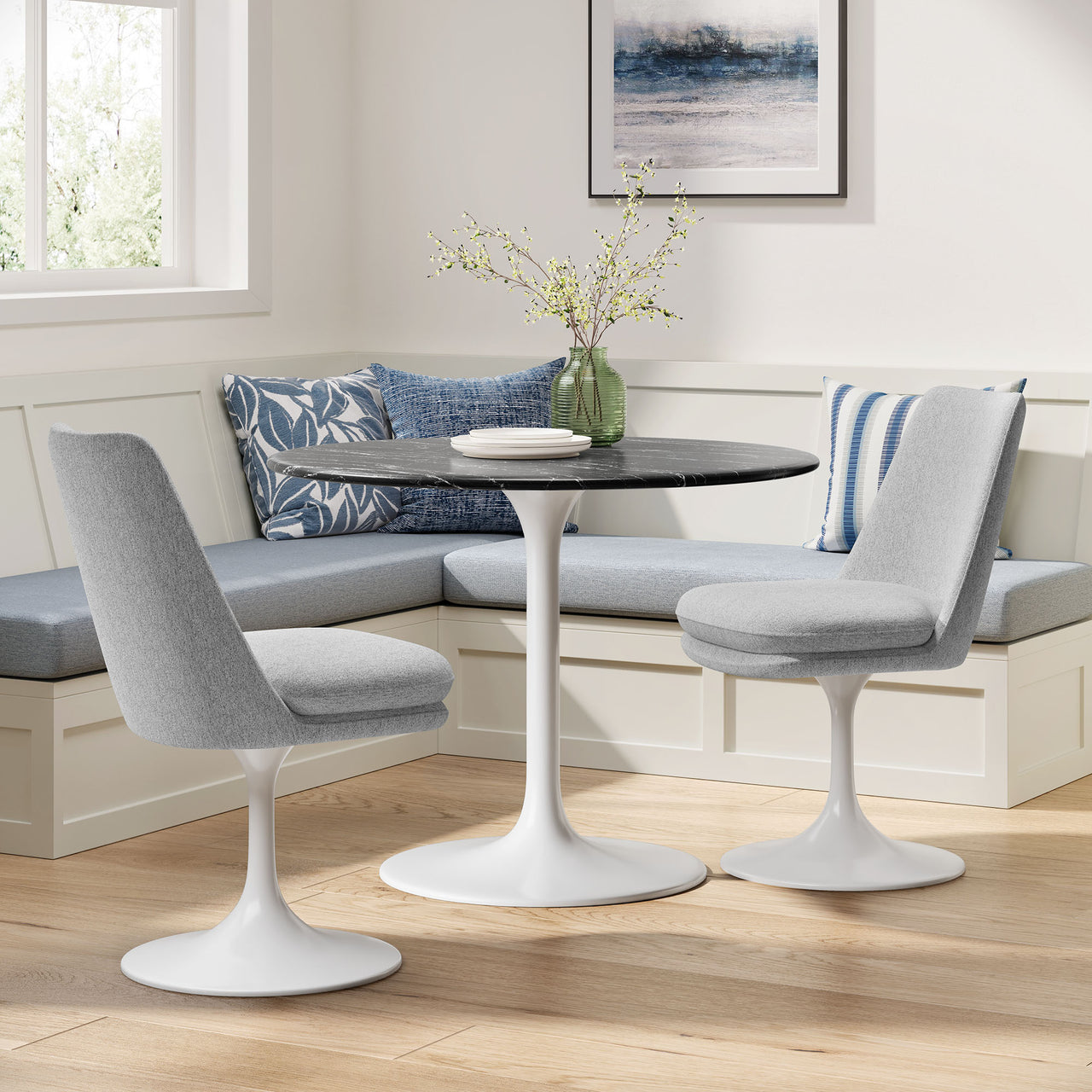 Ensemble Swivel Upholstered Side Chair, White & Light Gray