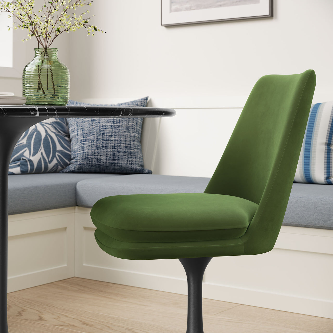 Ensemble Swivel Velvet Side Chair, Black & Basil