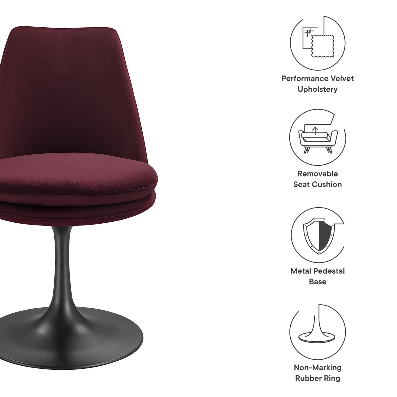 Ensemble Swivel Velvet Side Chair, Black & Wine