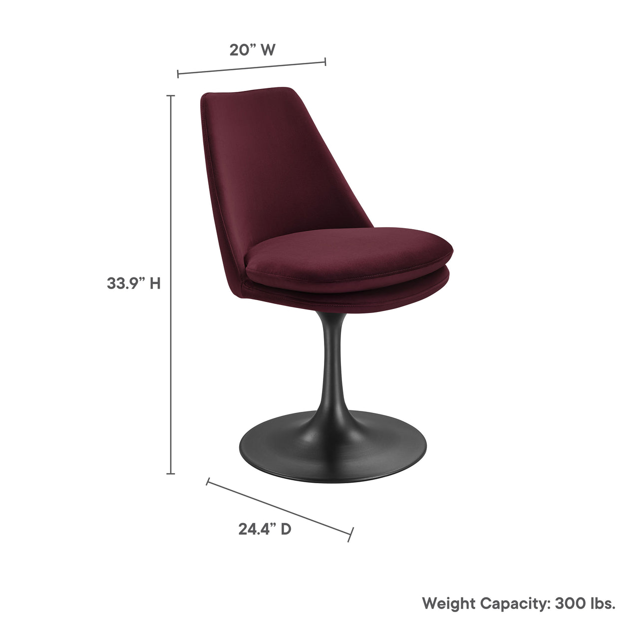 Ensemble Swivel Velvet Side Chair, Black & Wine