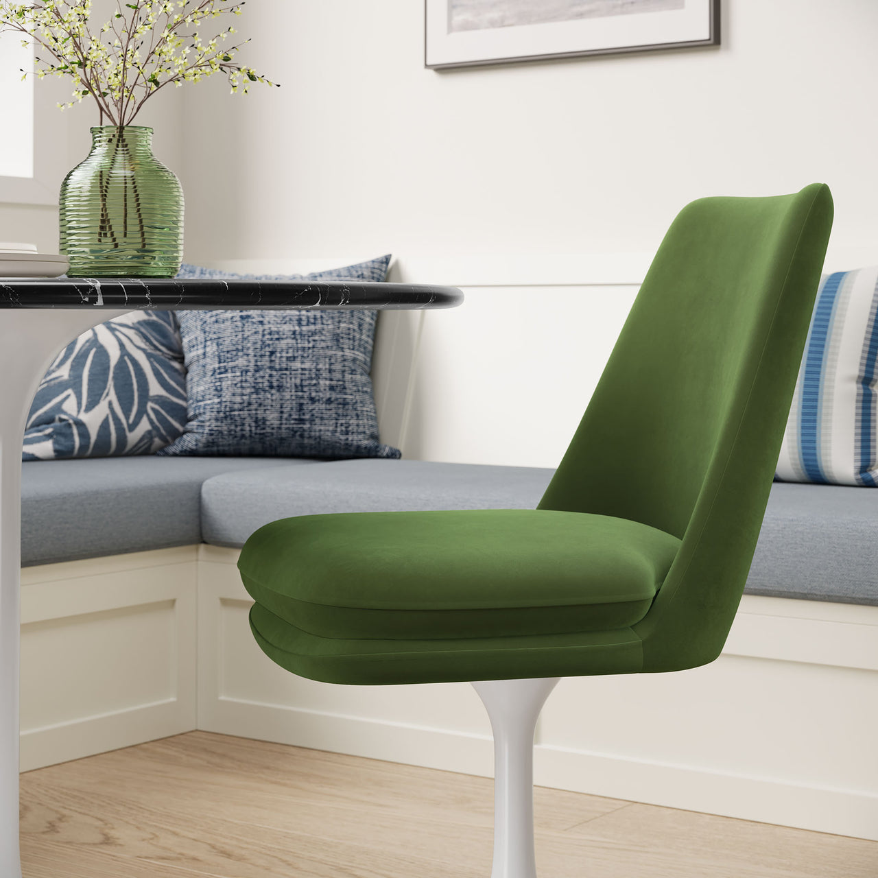 Ensemble Swivel Velvet Side Chair, White & Basil