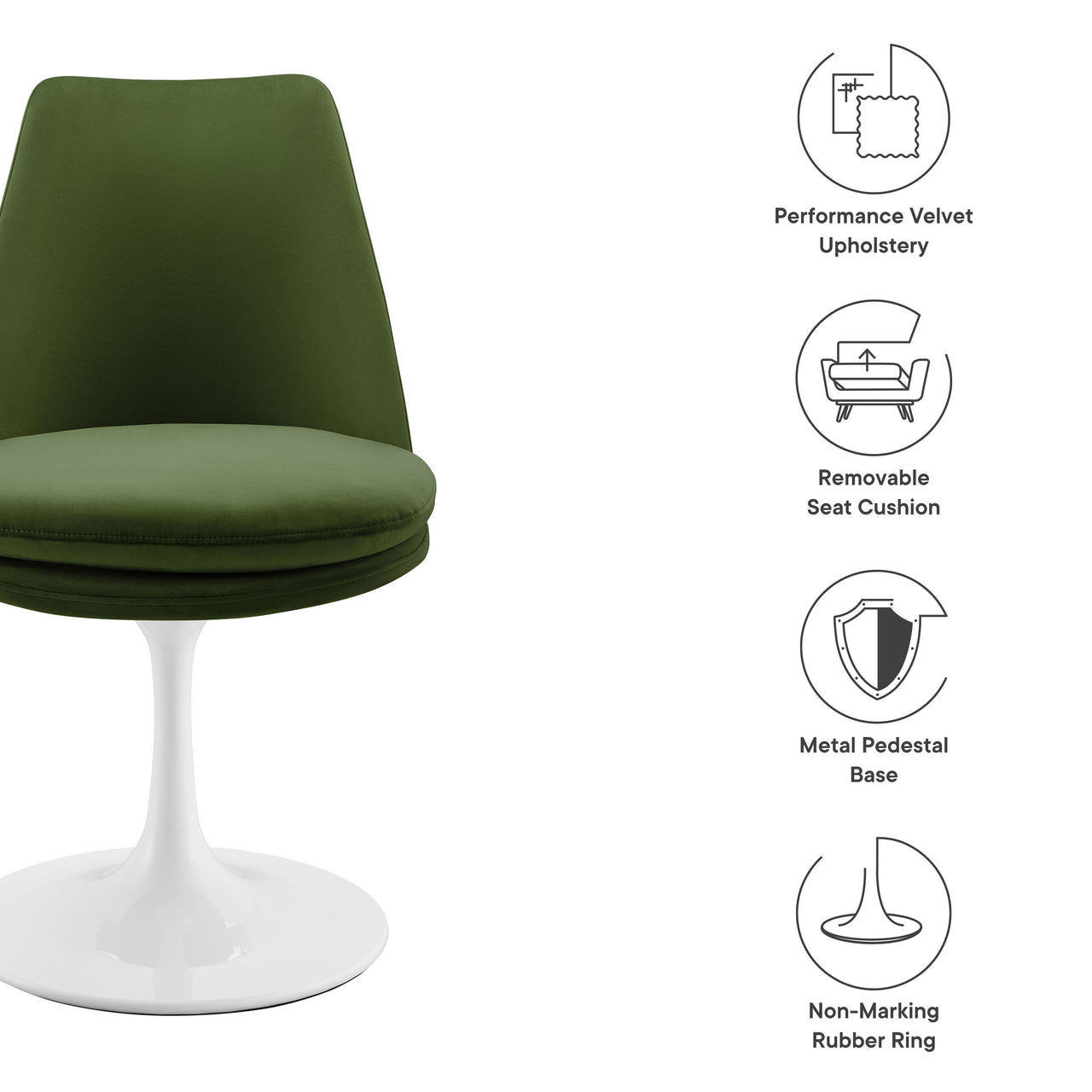Ensemble Swivel Velvet Side Chair, White & Basil