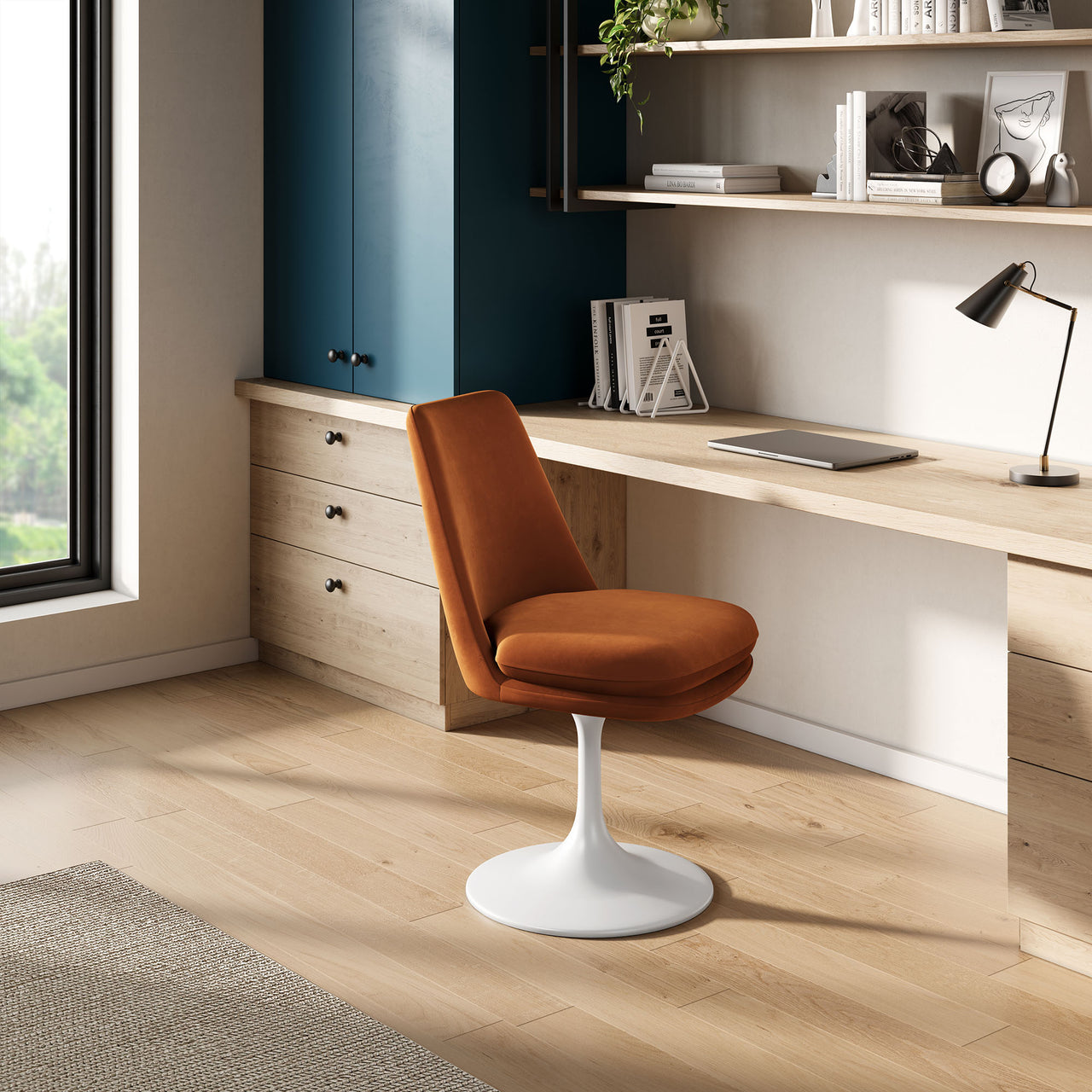 Ensemble Swivel Velvet Side Chair, White & Terracotta