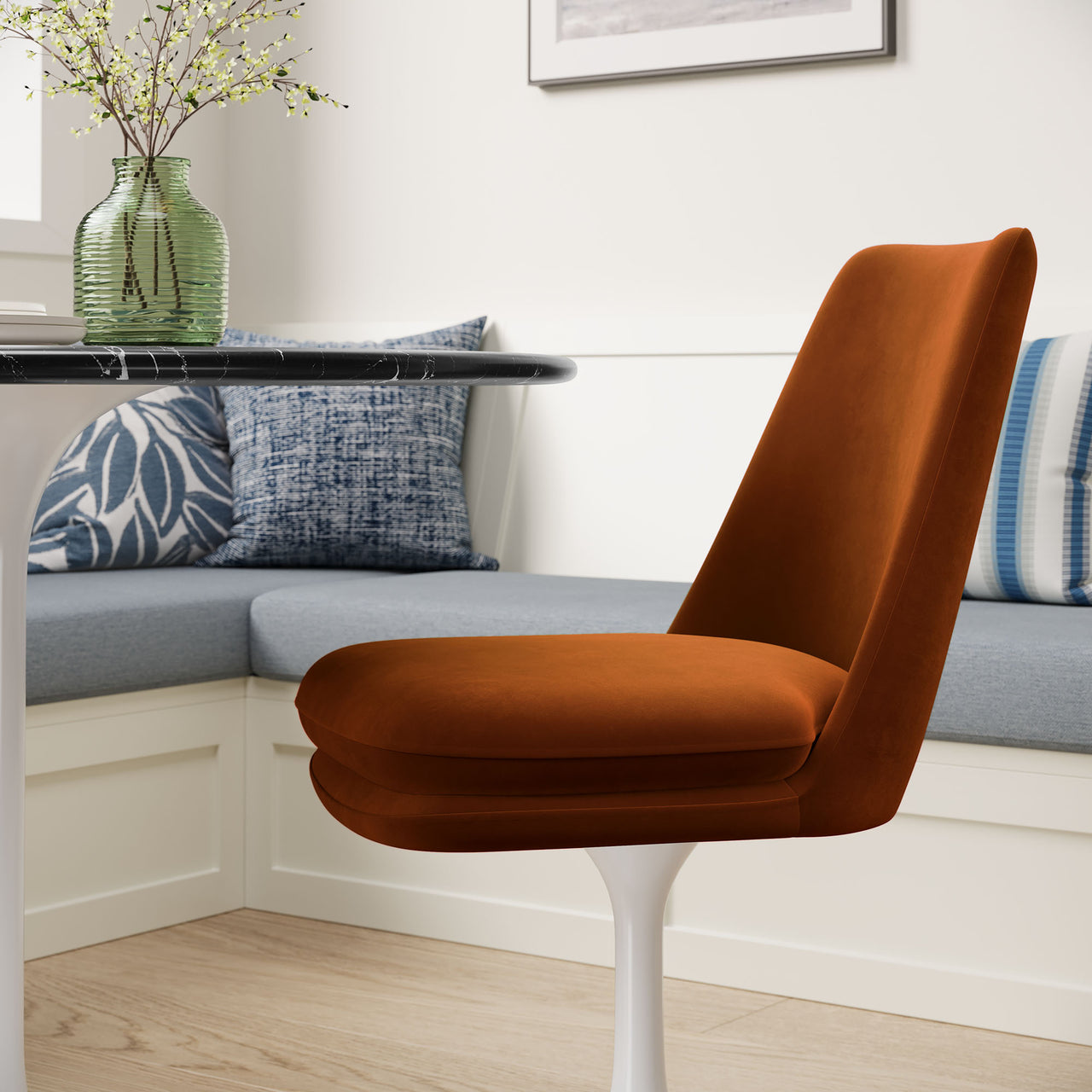 Ensemble Swivel Velvet Side Chair, White & Terracotta