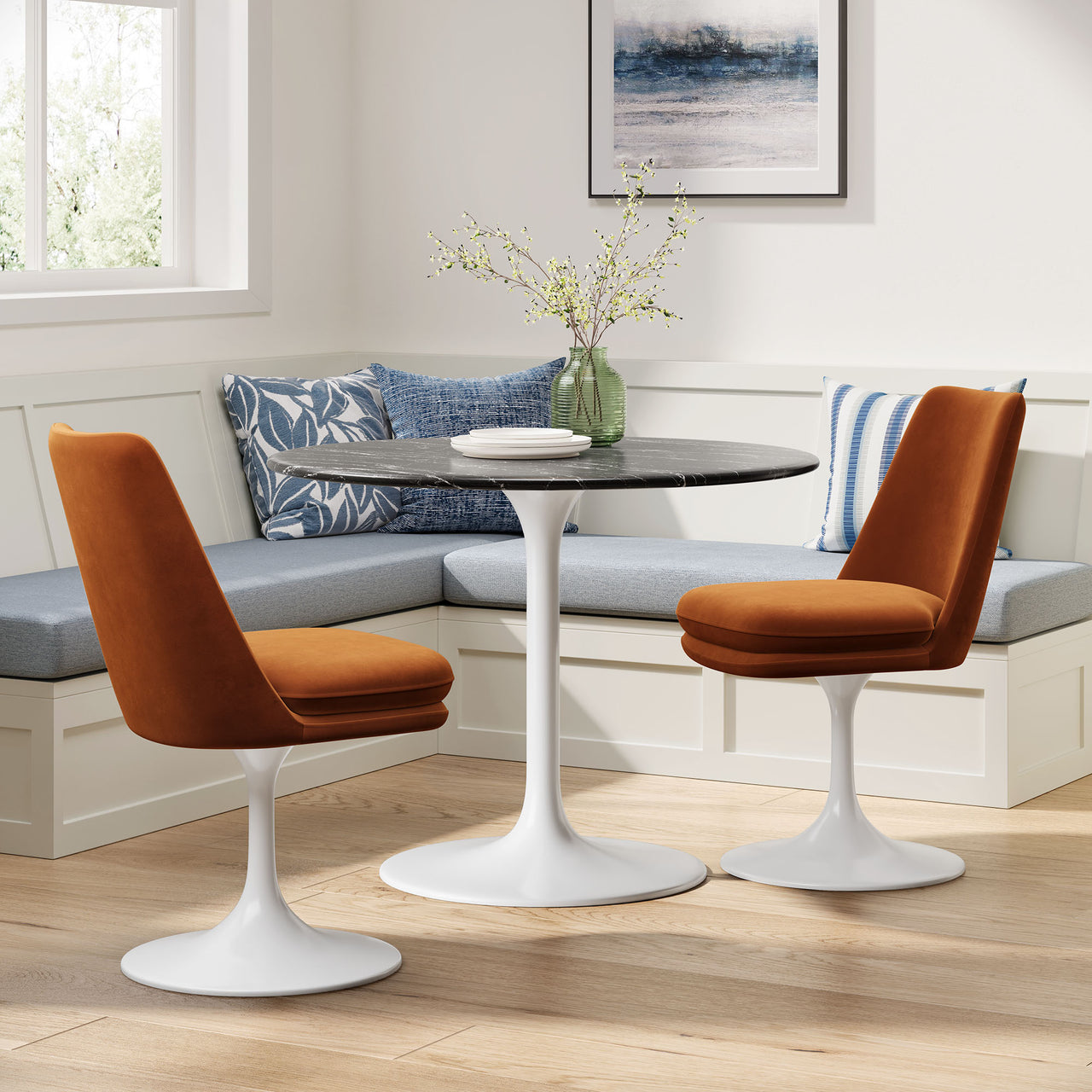 Ensemble Swivel Velvet Side Chair, White & Terracotta