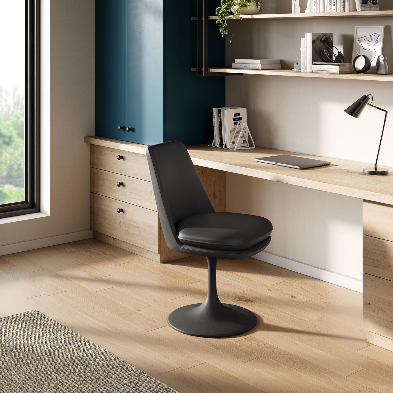 Ensemble Swivel Eco-Leather Side Chair, Black