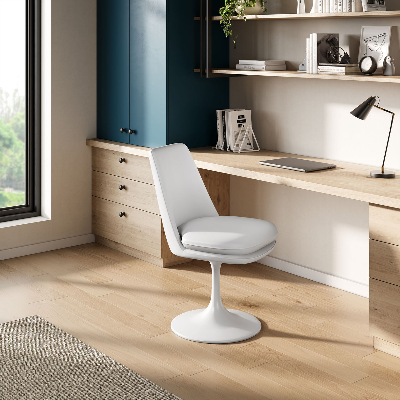 Ensemble Swivel Eco-Leather Side Chair, White