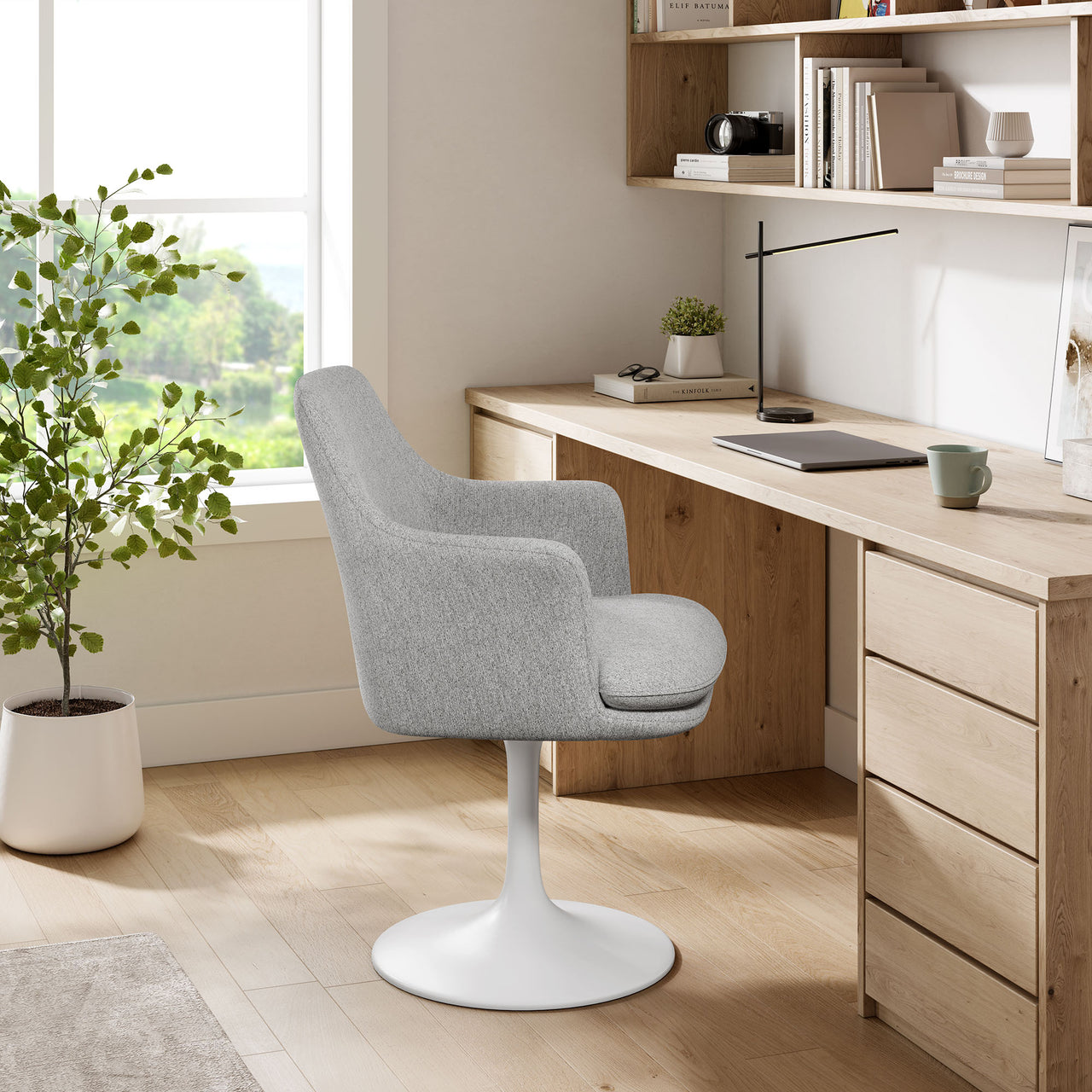 Ensemble Swivel Upholstered Armchair, White & Light Gray
