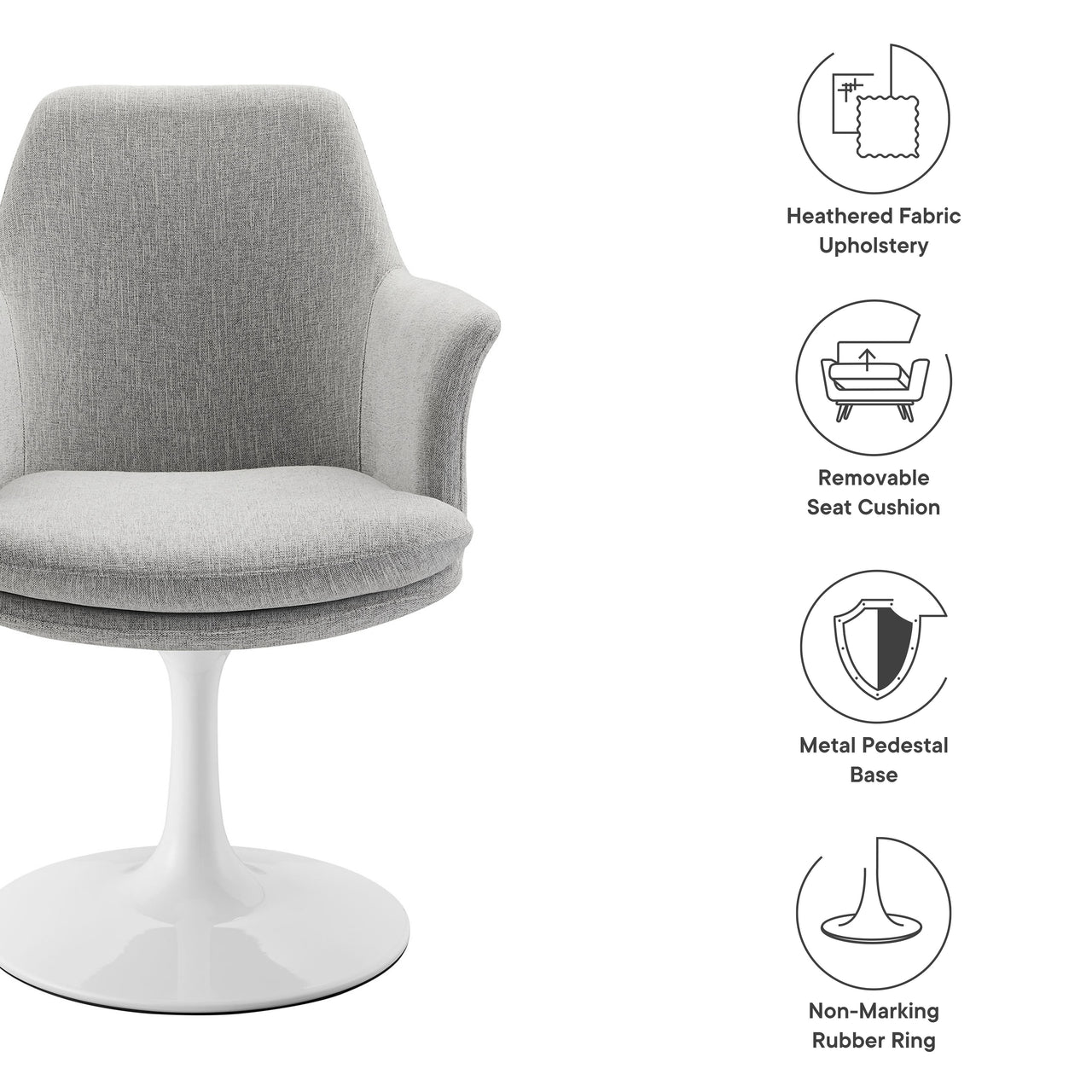 Ensemble Swivel Upholstered Armchair, White & Light Gray