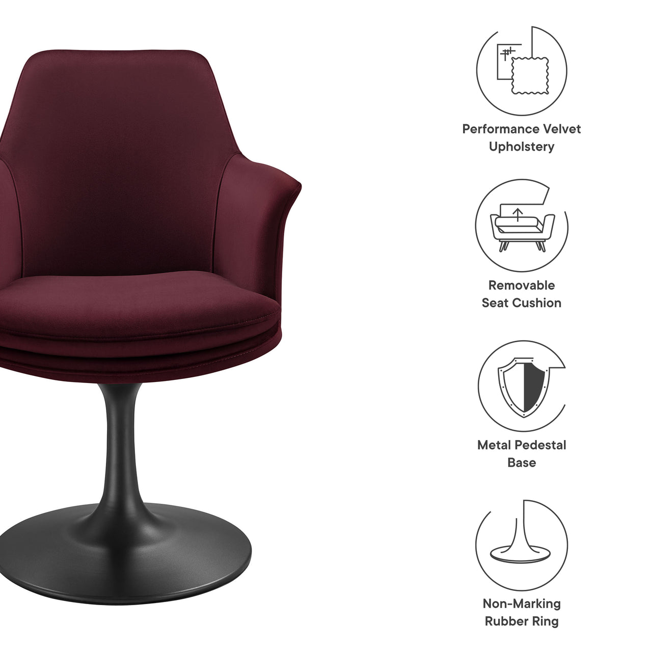 Ensemble Swivel Velvet Armchair, Black & Wine