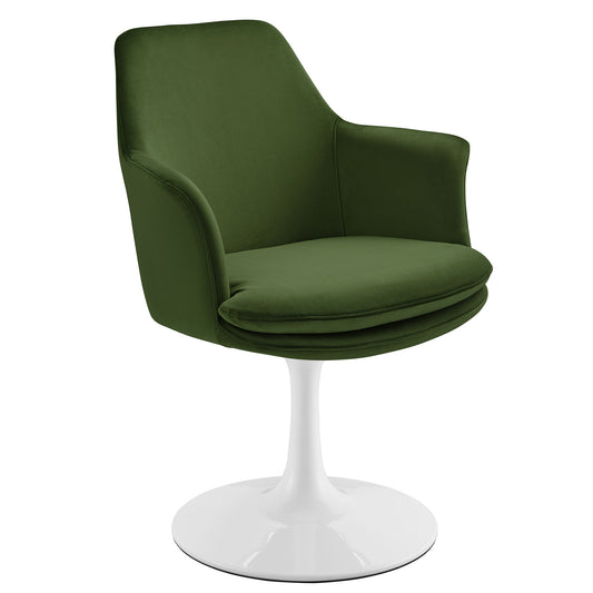 Ensemble Swivel Velvet Armchair, White & Basil