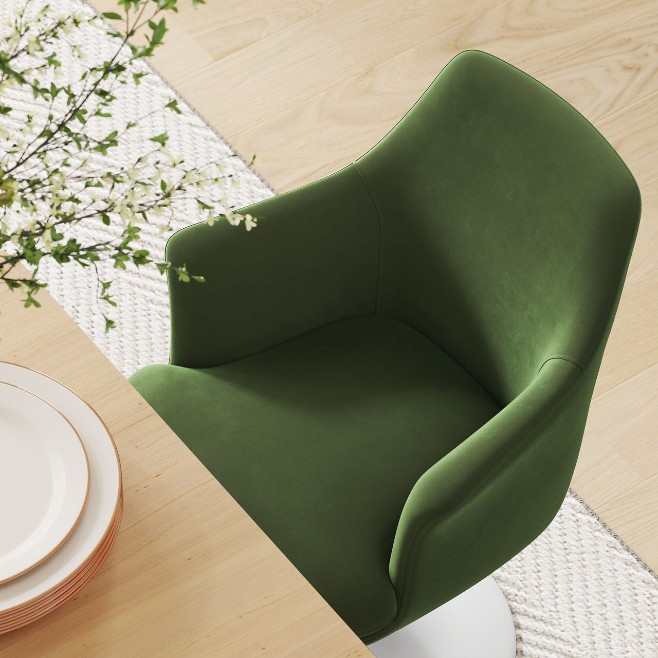 Ensemble Swivel Velvet Armchair, White & Basil