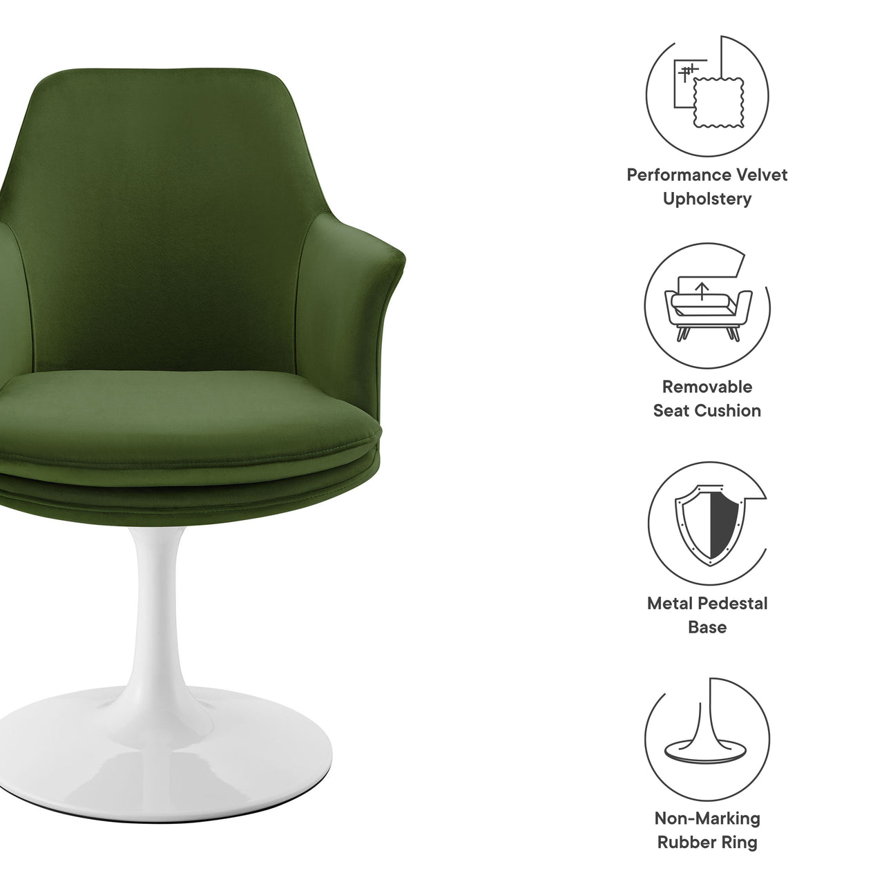 Ensemble Swivel Velvet Armchair, White & Basil