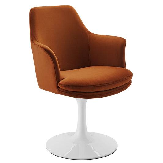Ensemble Swivel Velvet Armchair, White & Terracotta
