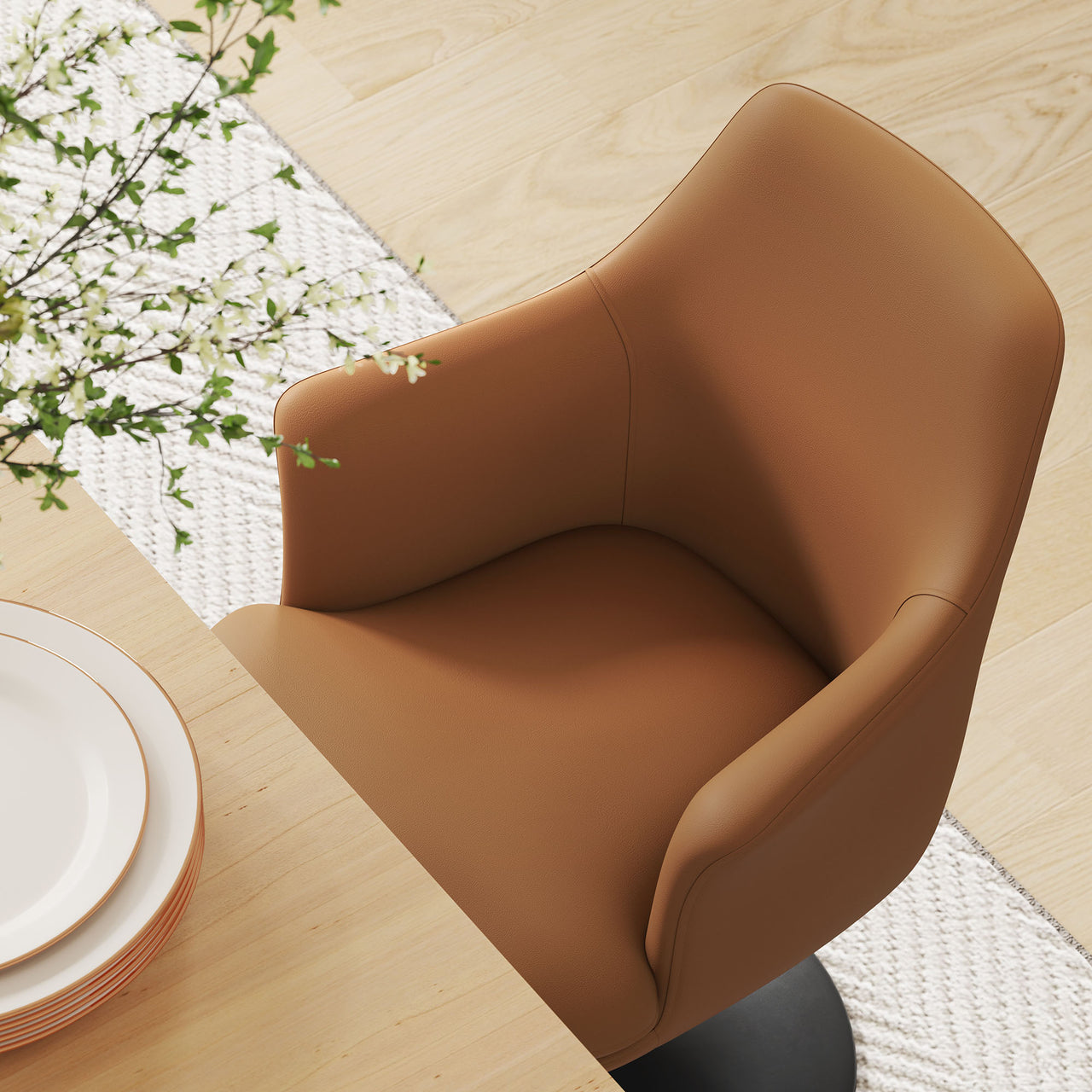 Ensemble Swivel Eco-Leather Armchair, Black & Tan