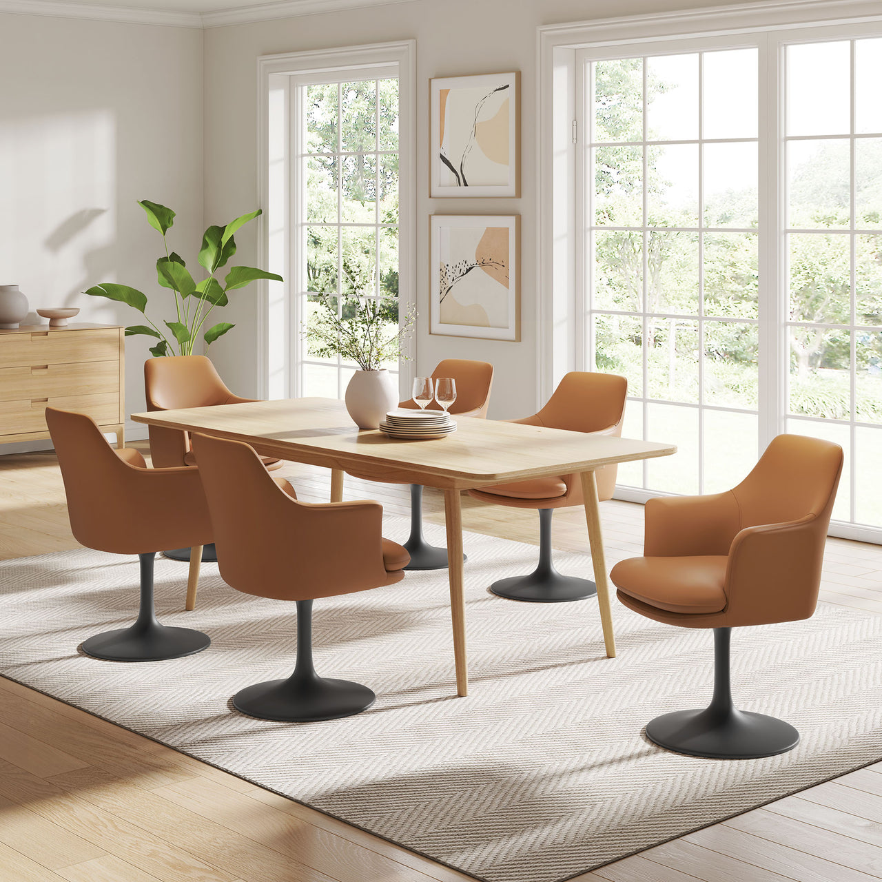 Ensemble Swivel Eco-Leather Armchair, Black & Tan