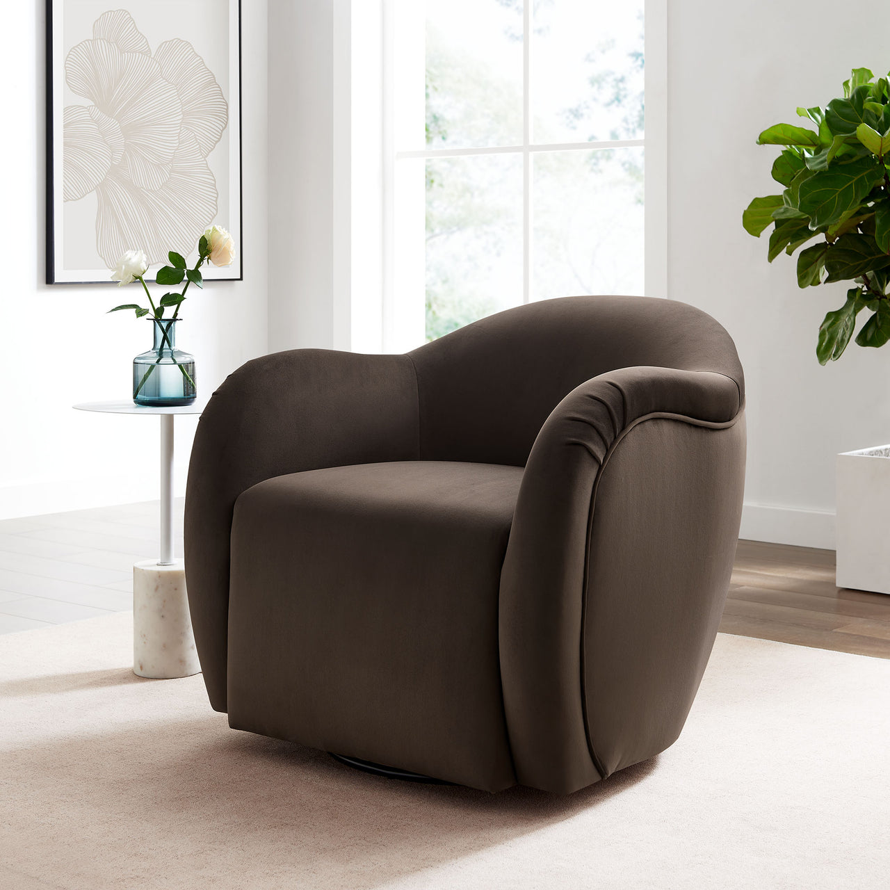 Roux Swivel Lounge Chair, Chocolate Brown