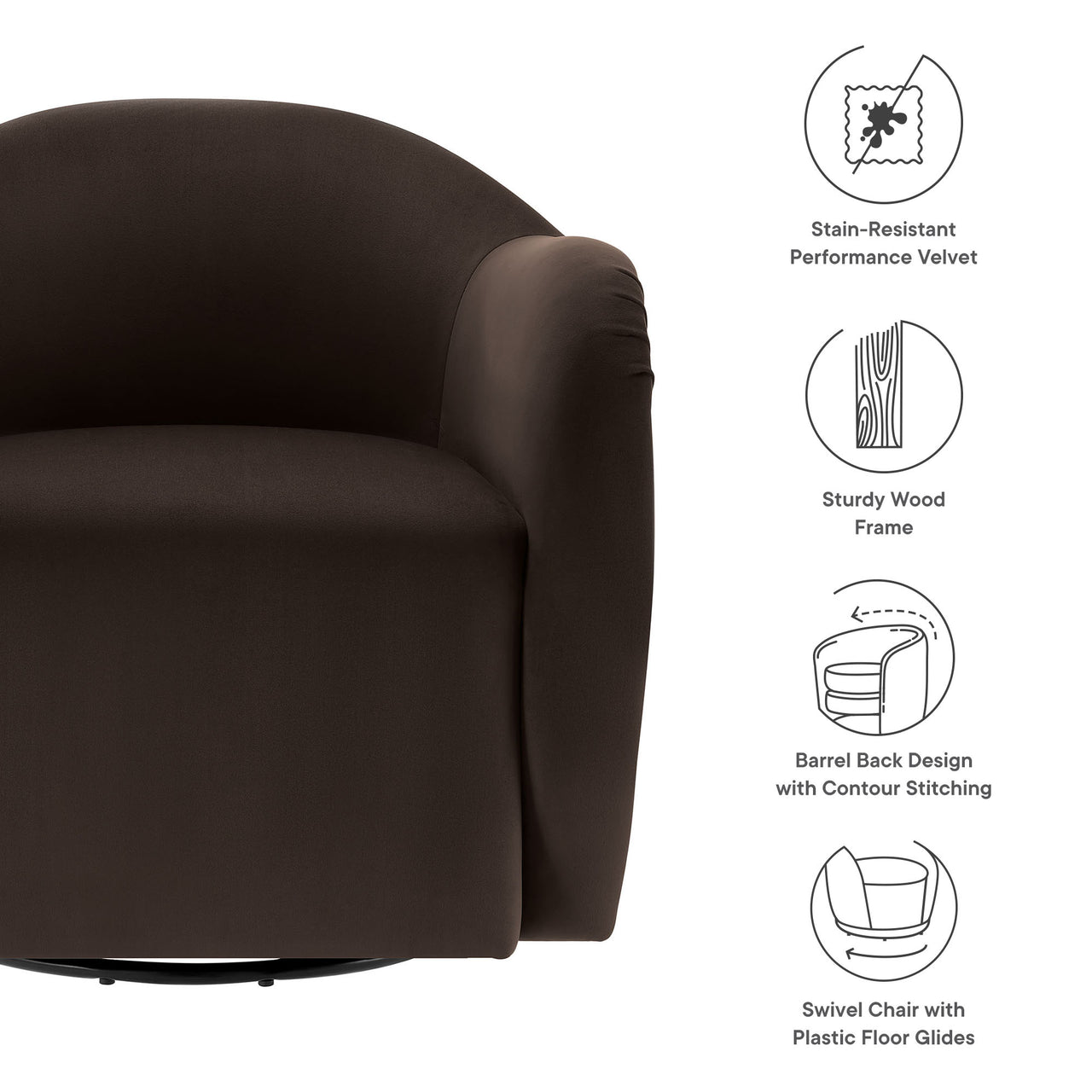 Roux Swivel Lounge Chair, Chocolate Brown