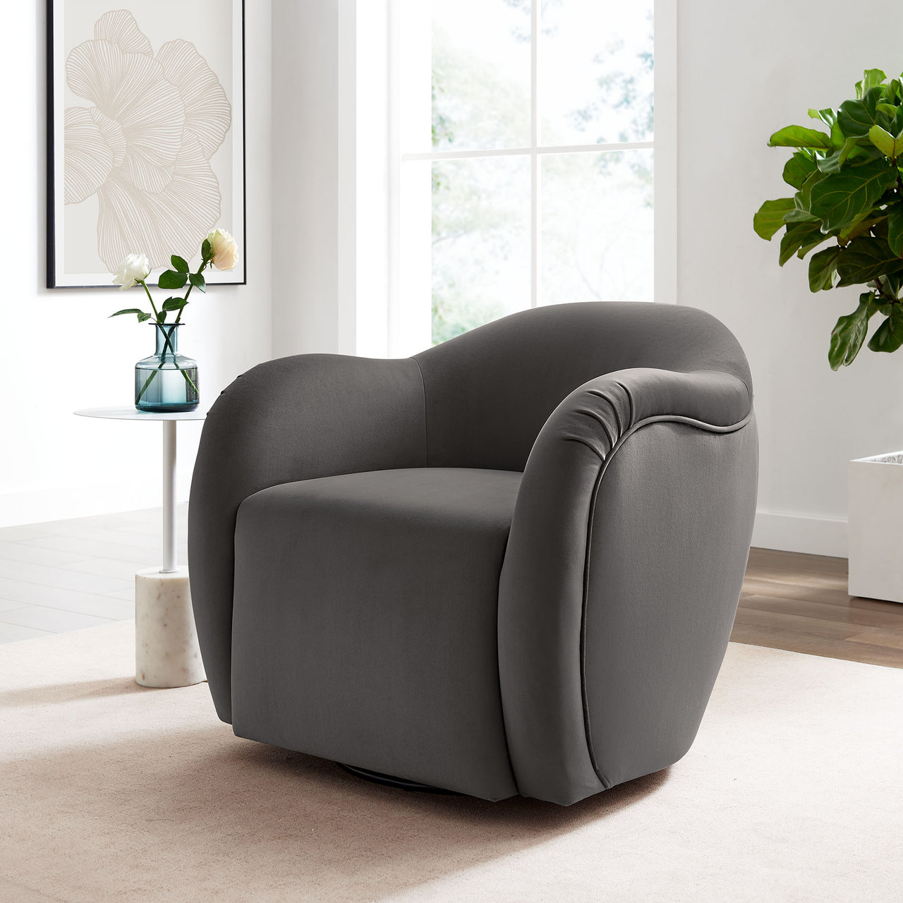 Roux Swivel Lounge Chair, Charcoal