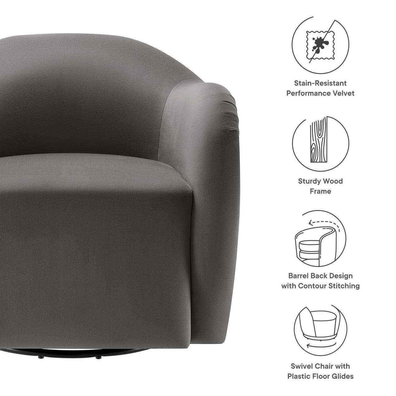 Roux Swivel Lounge Chair, Charcoal