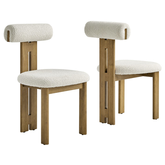Tolby Boucle Dining Chair Set of 2, Oak & Ivory