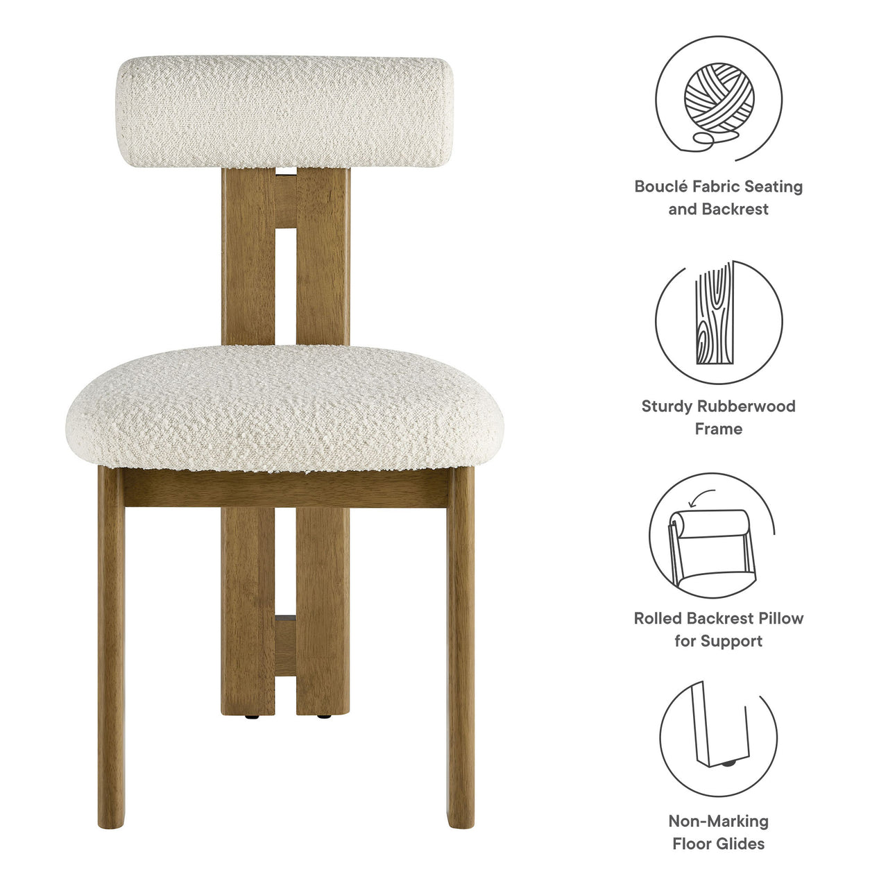 Tolby Boucle Dining Chair Set of 2, Oak & Ivory