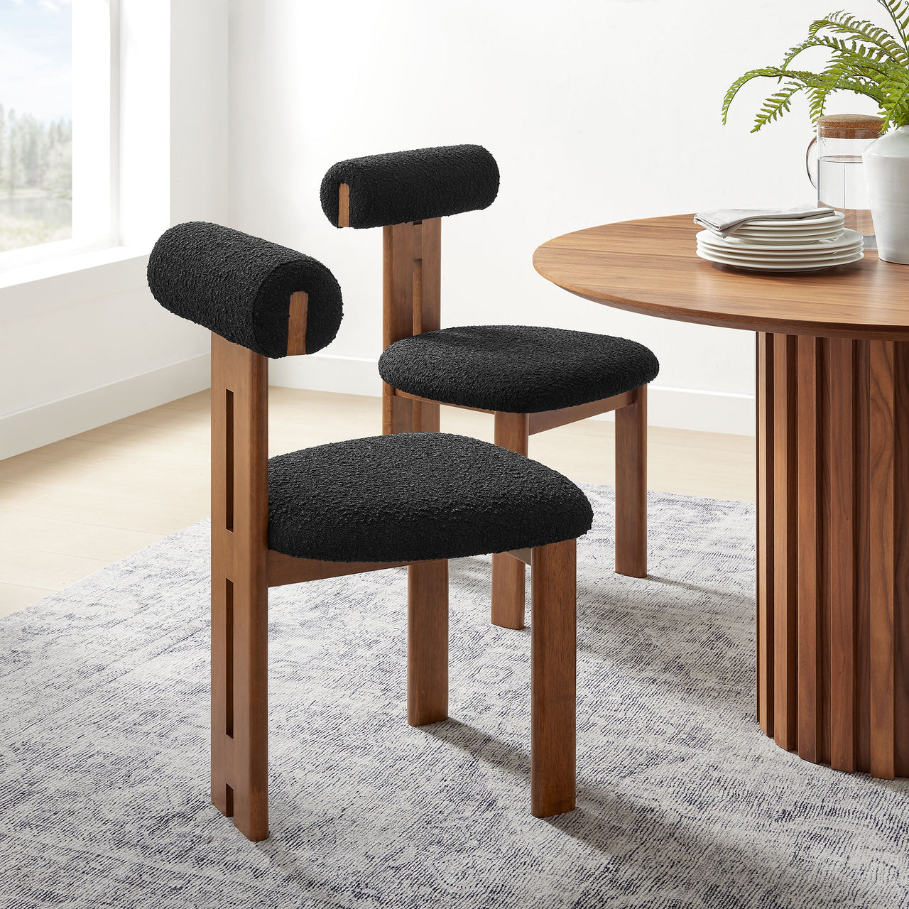 Tolby Boucle Dining Chair Set of 2, Walnut & Black
