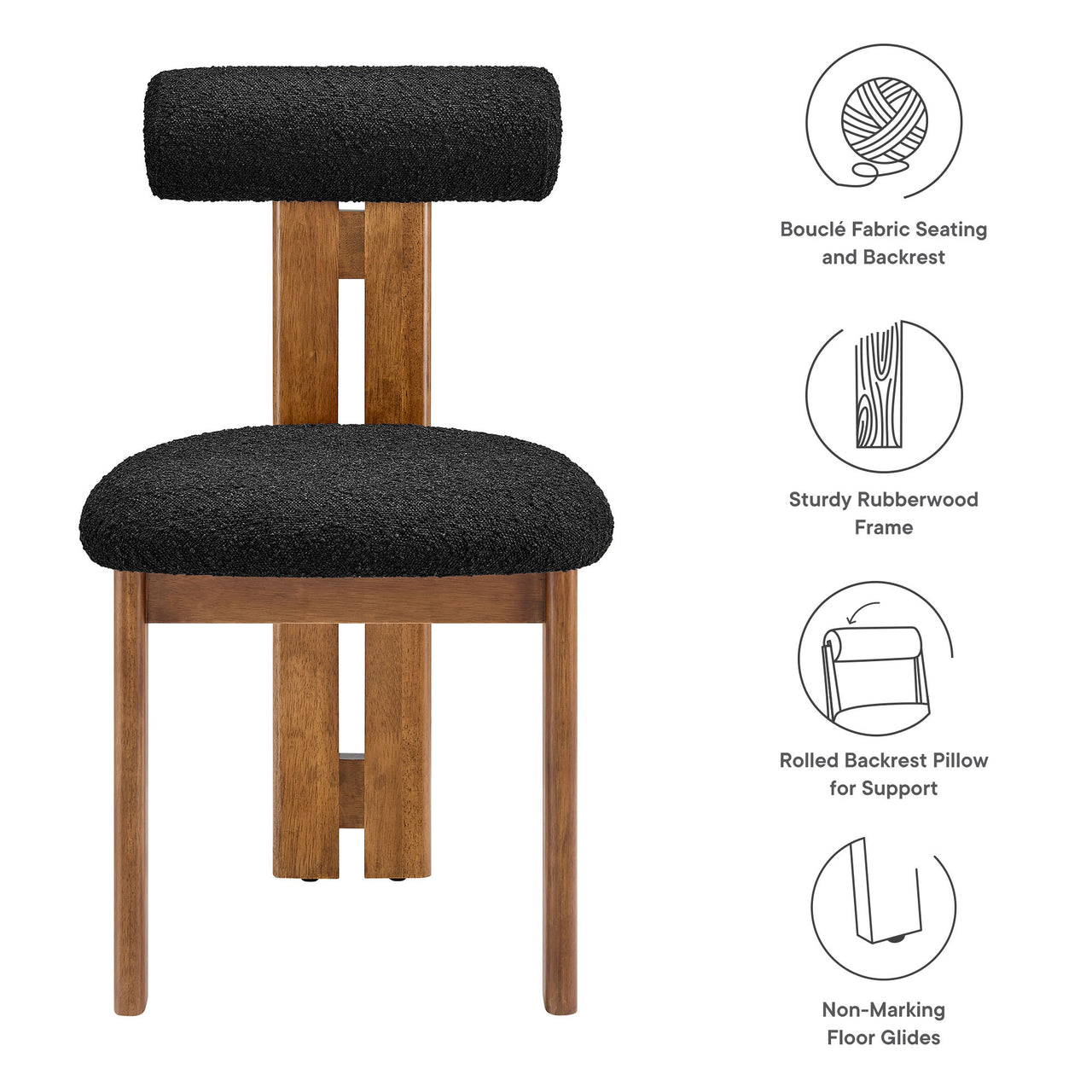 Tolby Boucle Dining Chair Set of 2, Walnut & Black