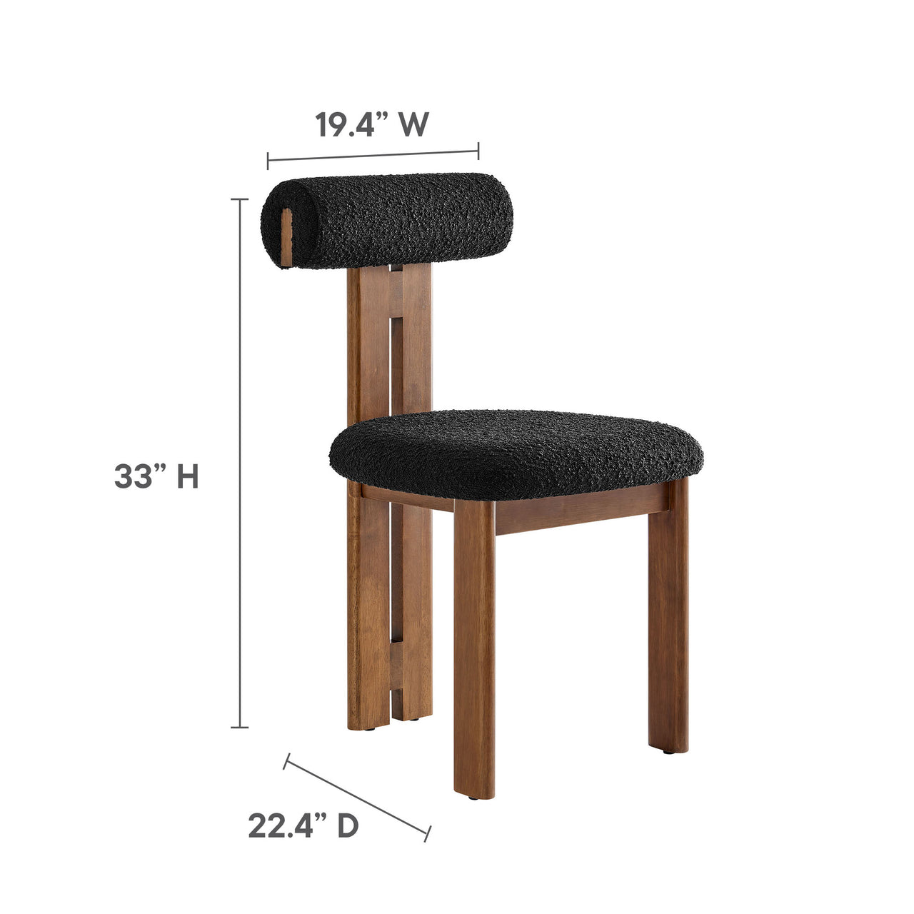 Tolby Boucle Dining Chair Set of 2, Walnut & Black