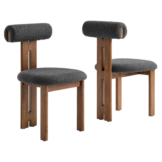 Tolby Boucle Dining Chair Set of 2, Walnut & Charcoal