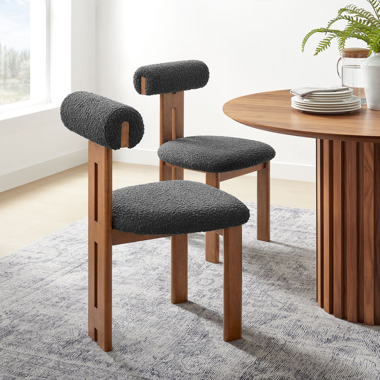 Tolby Boucle Dining Chair Set of 2, Walnut & Charcoal