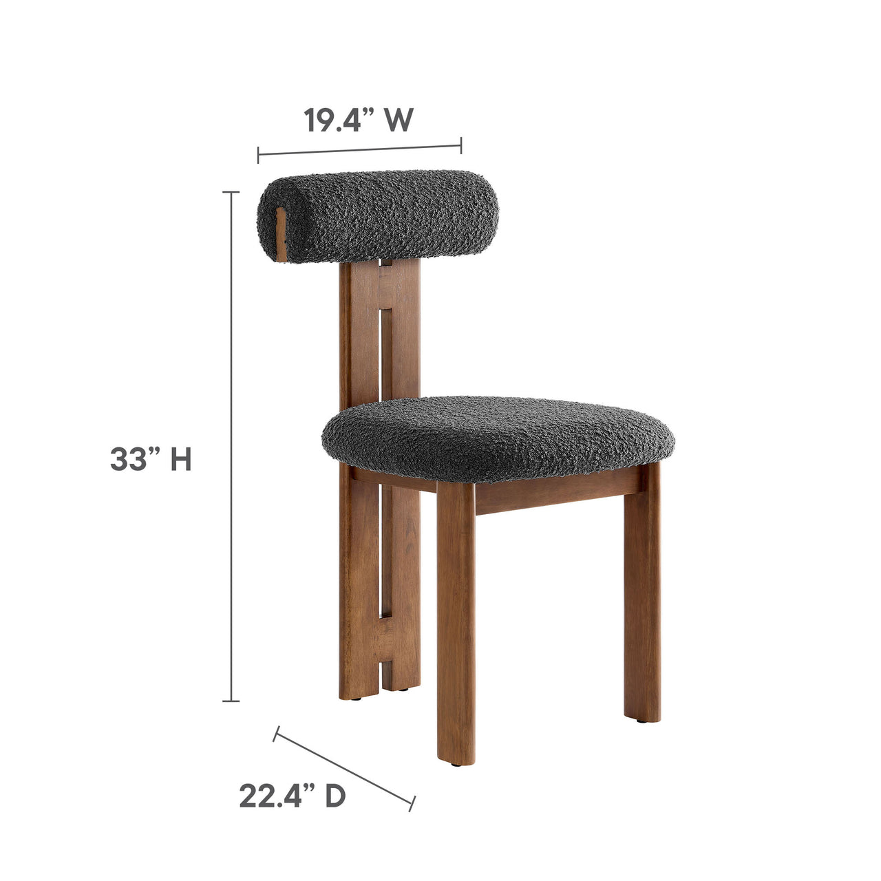 Tolby Boucle Dining Chair Set of 2, Walnut & Charcoal
