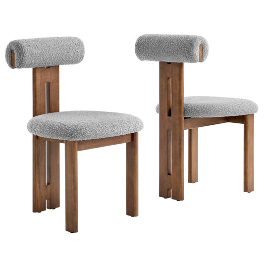Tolby Boucle Dining Chair Set of 2, Walnut & Light Gray