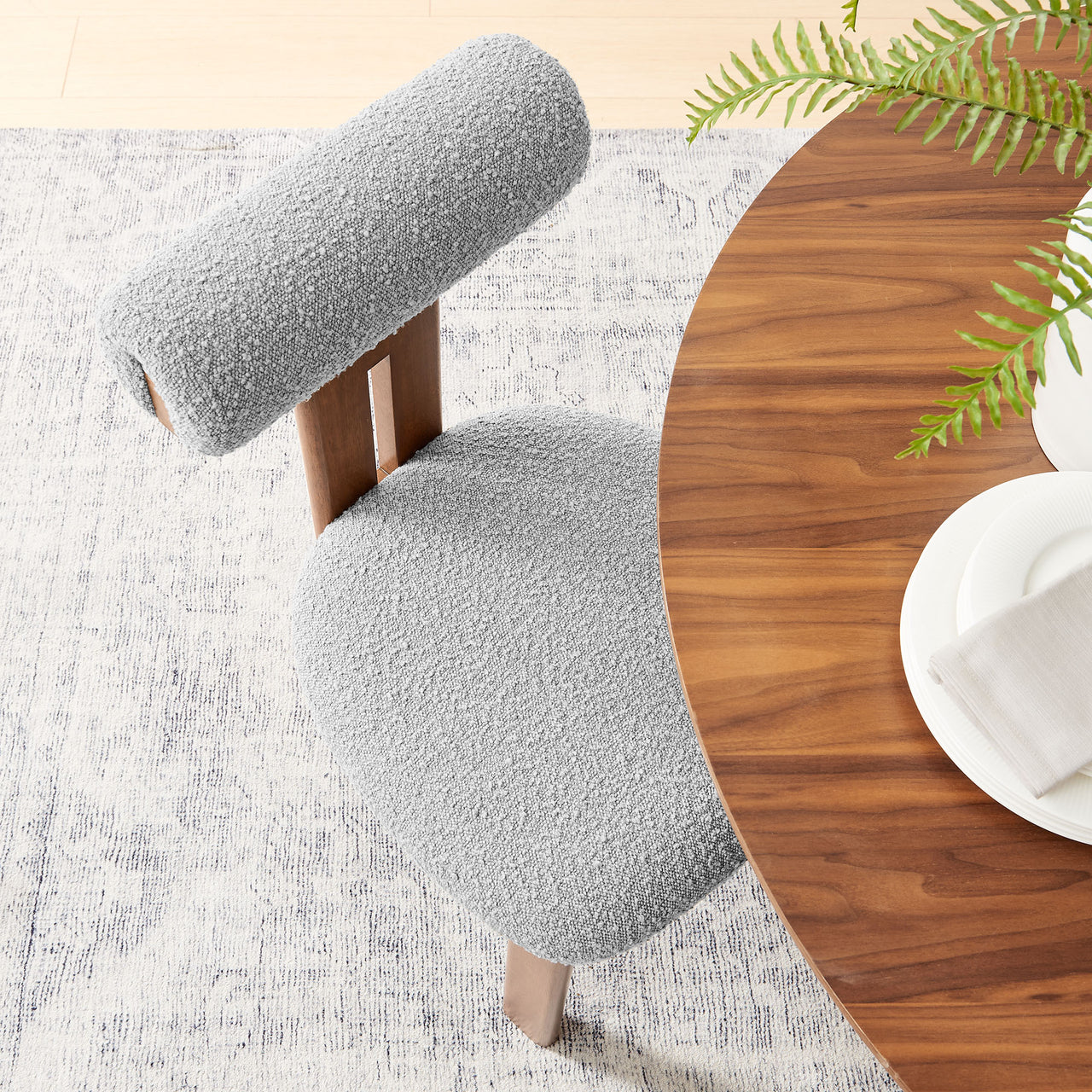 Tolby Boucle Dining Chair Set of 2, Walnut & Light Gray