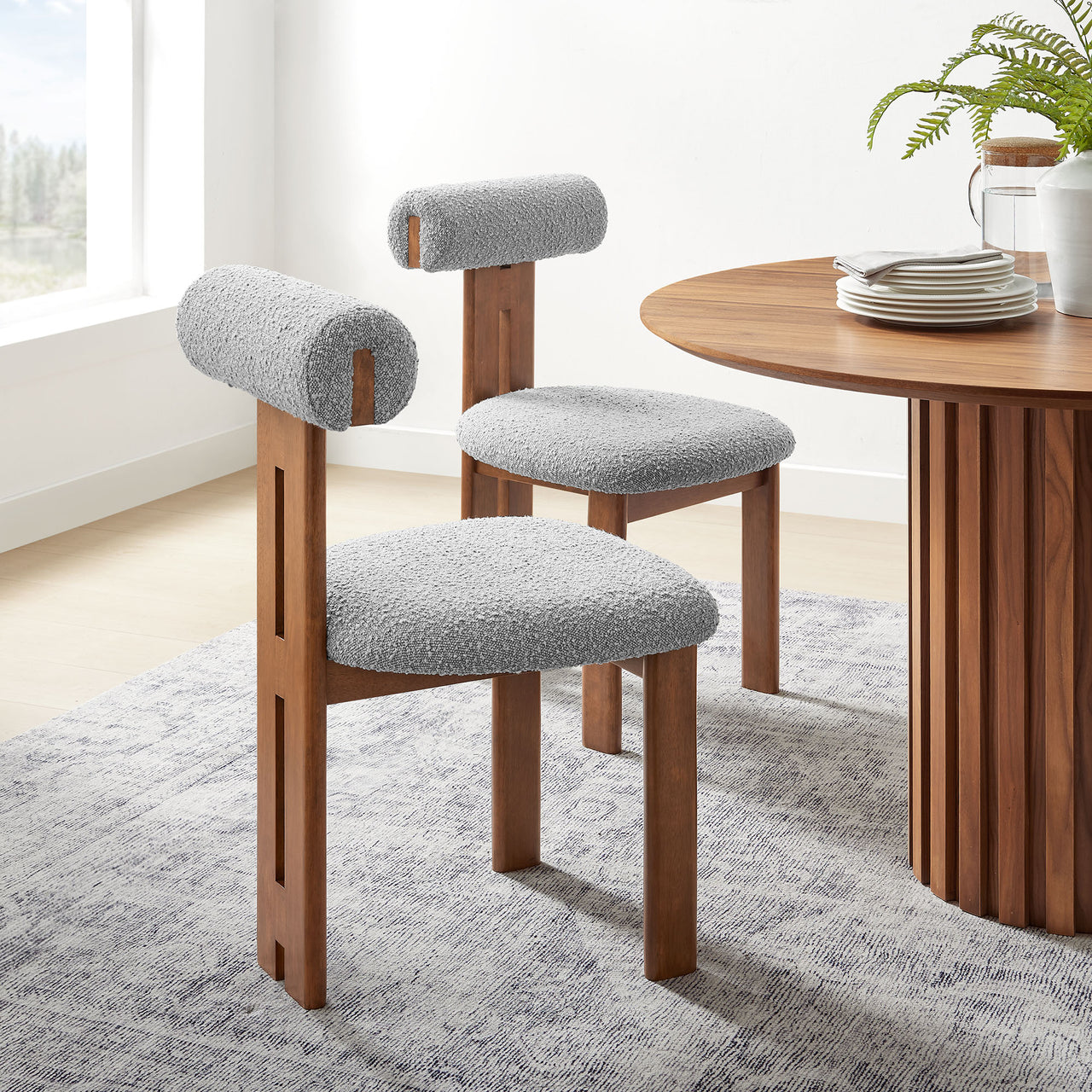 Tolby Boucle Dining Chair Set of 2, Walnut & Light Gray