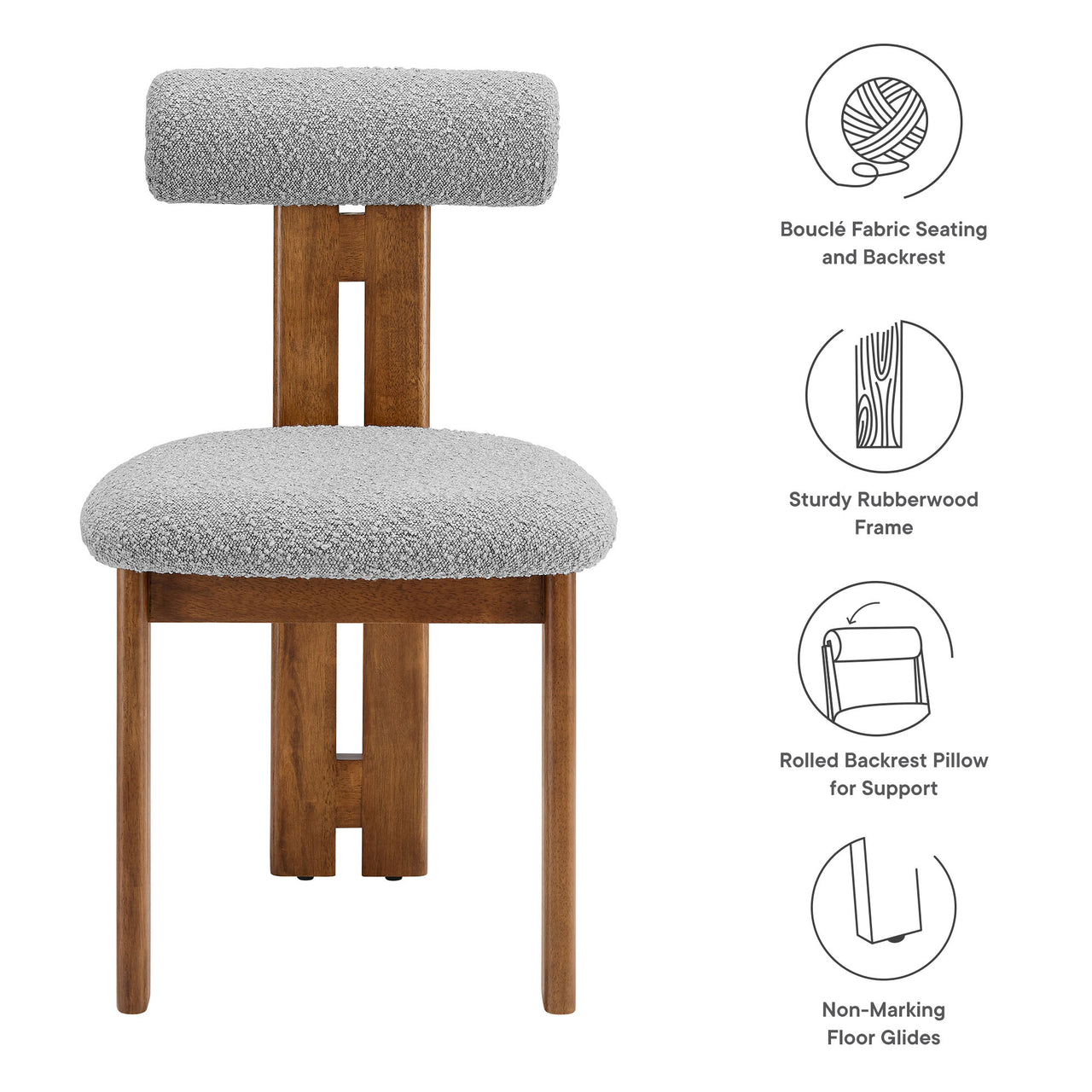 Tolby Boucle Dining Chair Set of 2, Walnut & Light Gray
