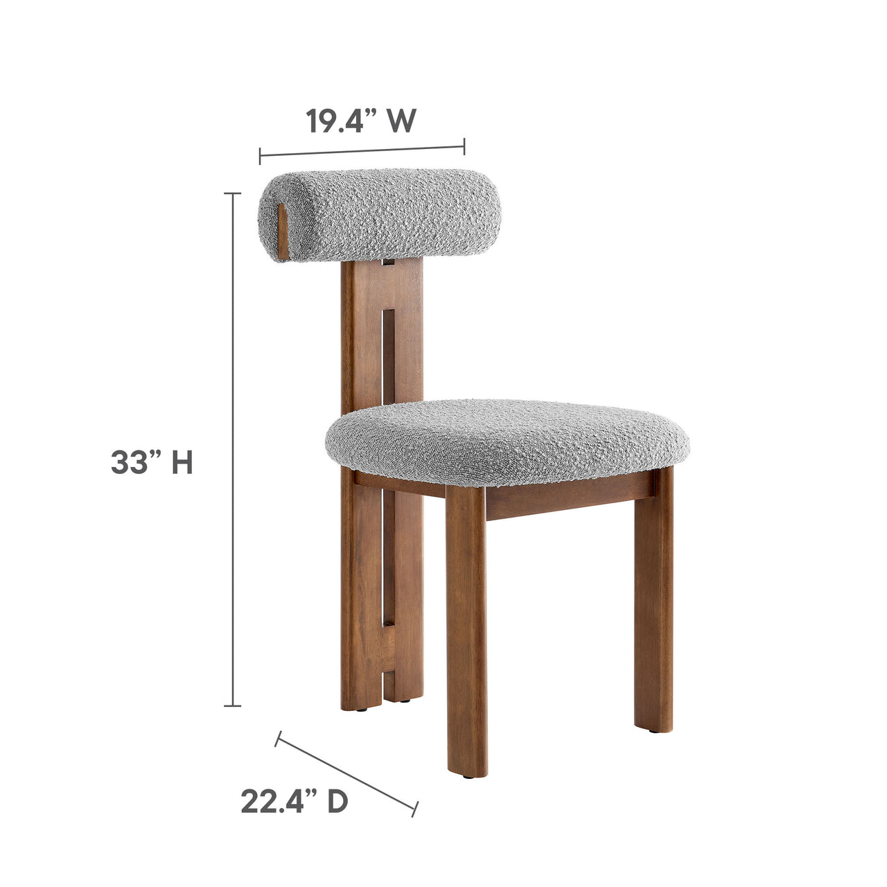 Tolby Boucle Dining Chair Set of 2, Walnut & Light Gray