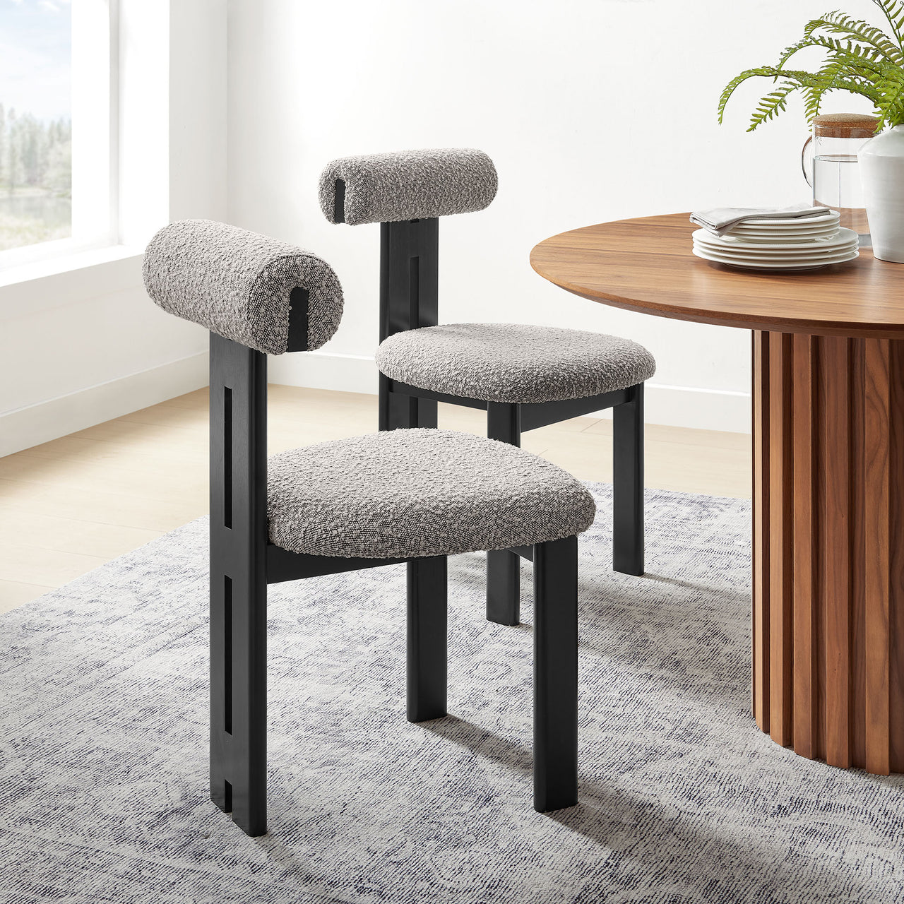 Tolby Boucle Dining Chair Set of 2, Wenge & Taupe