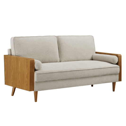 Kieren Upholstered Fabric Sofa, Walnut & Ivory