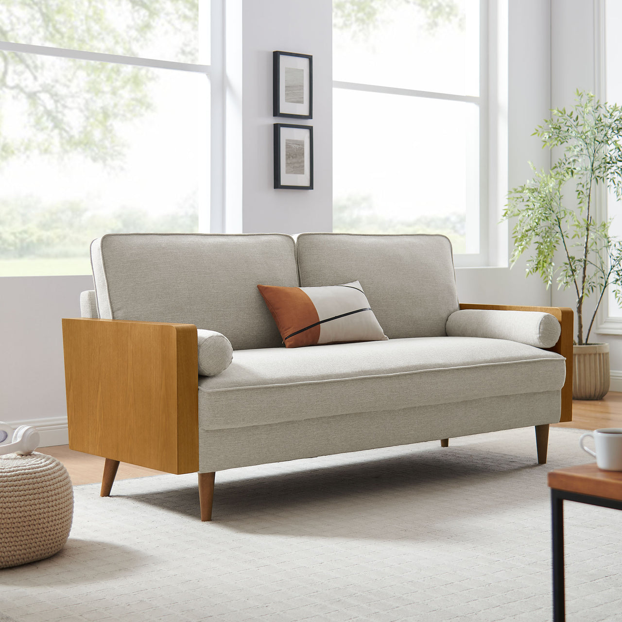 Kieren Upholstered Fabric Sofa, Walnut & Ivory