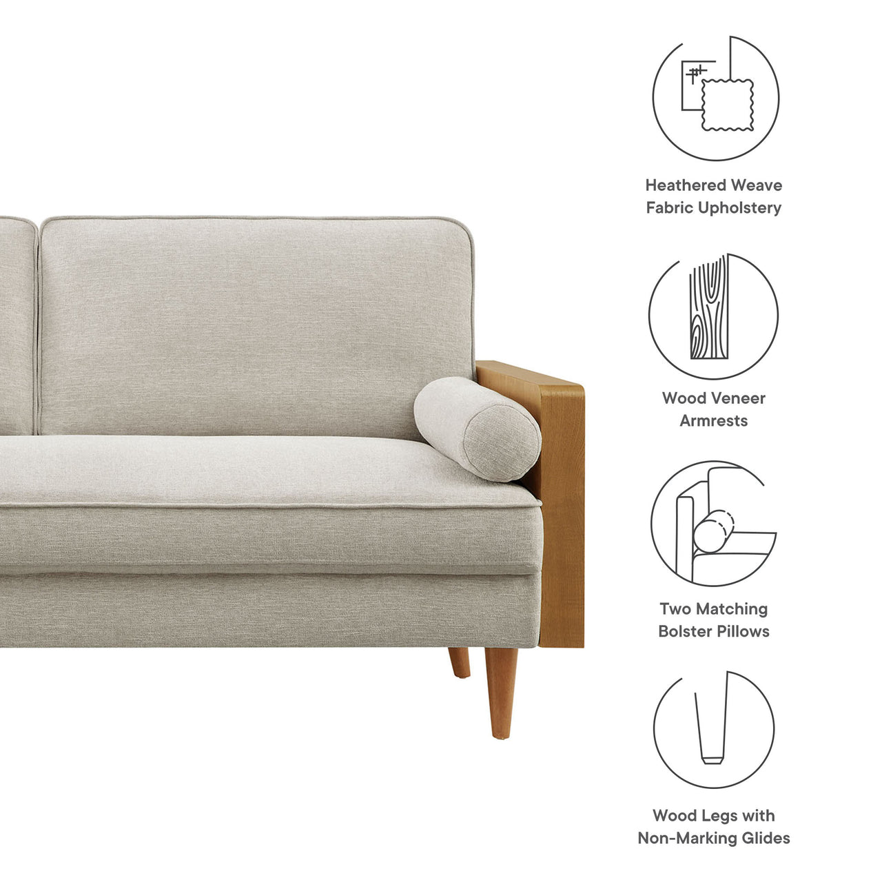 Kieren Upholstered Fabric Sofa, Walnut & Ivory